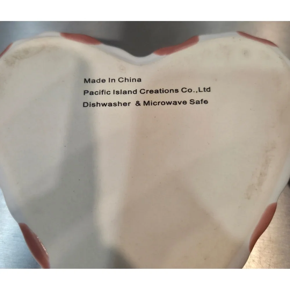 Pacific Island Creations‎ Co Heart Ceramic Ramekin Set White Pink Striped Set/2